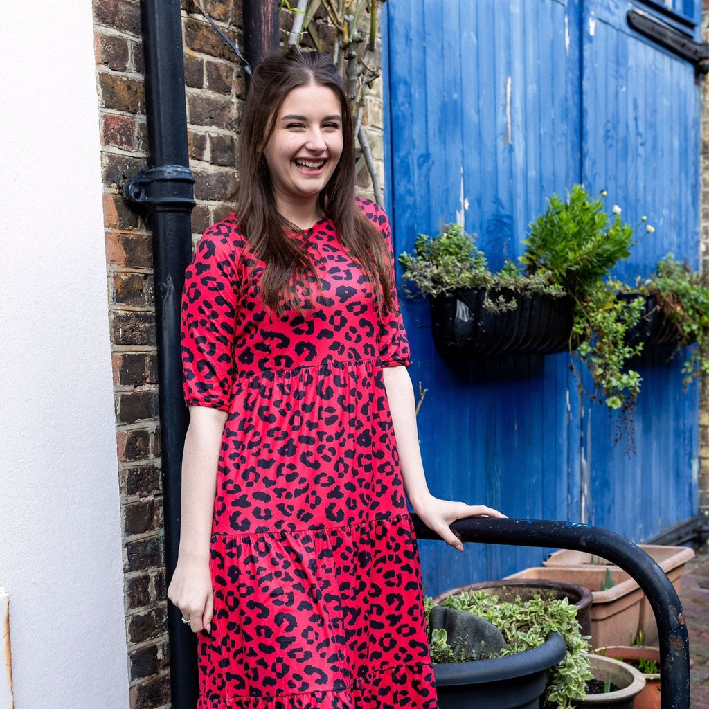 The Midi Breastfeeding Dress - Red Leopard-3
