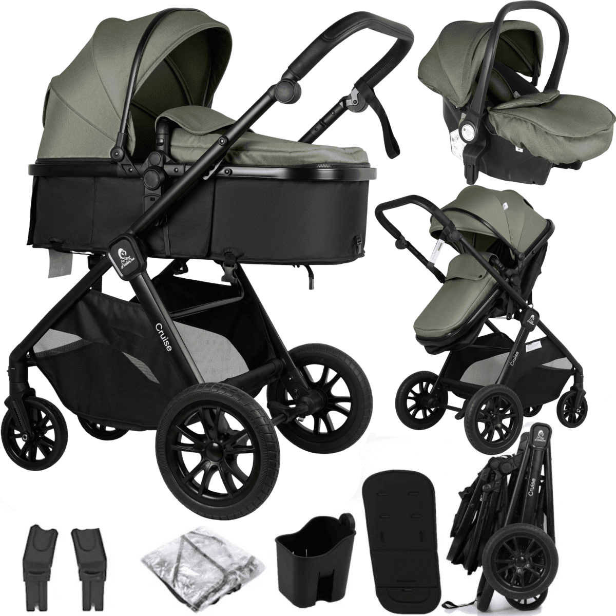For Your Little One Cruise 3 In 1 Travel System With Car Seat - Pebble Sage (Free Cupholder And Seat Liner Included!)-0