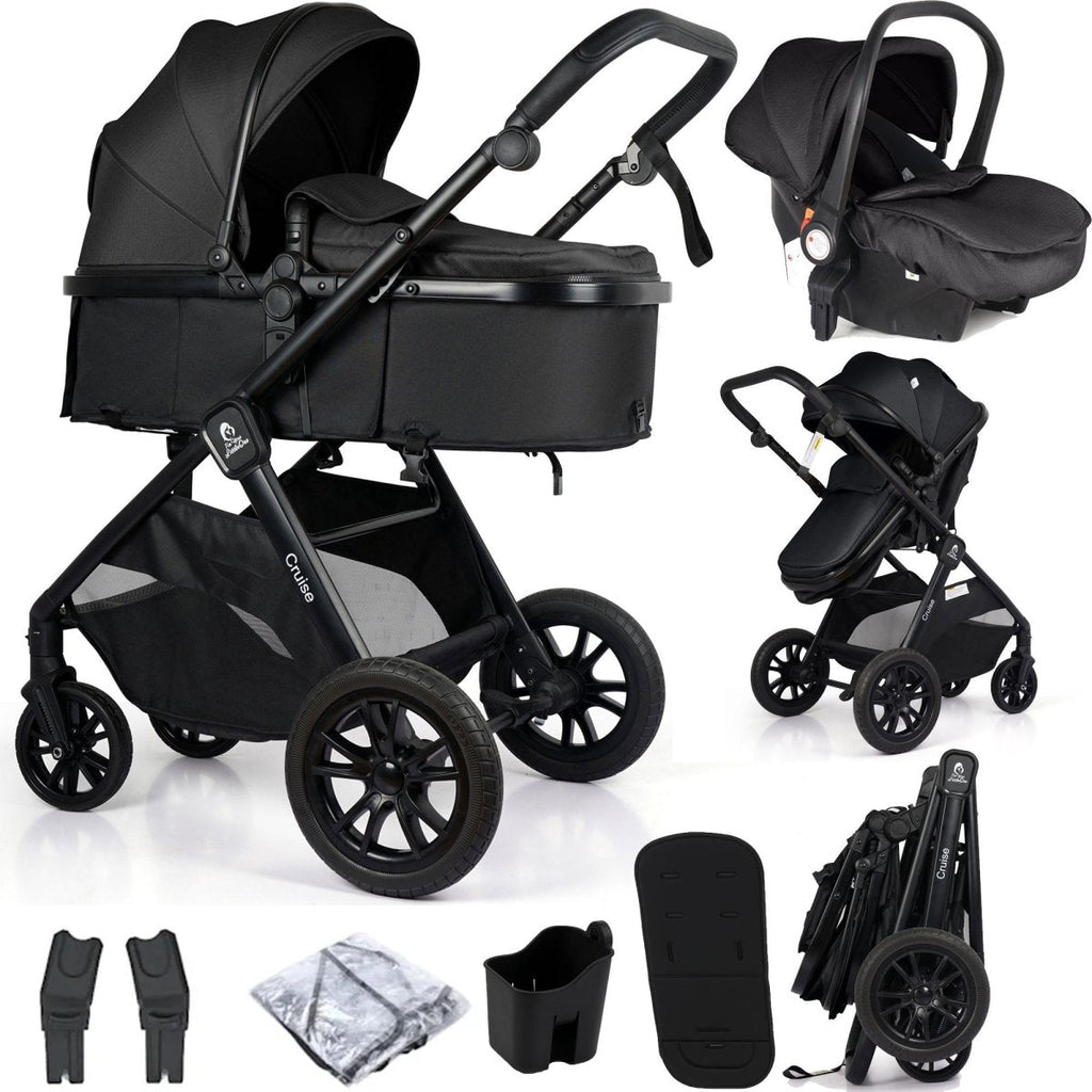 For Your Little One Cruise 3 In 1 Travel System With Car Seat - Eclipse Black (Free Cupholder / Seat Liner Included!)