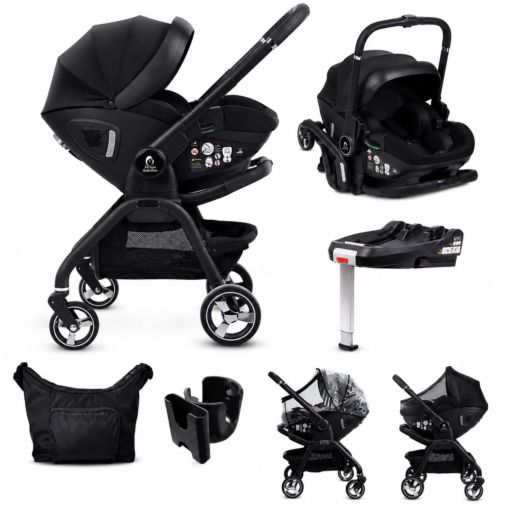 For Your Little One Qubi Infant Car Seat Stroller 7 Piece Bundle - Eclipse Black - Birth - 12 Months