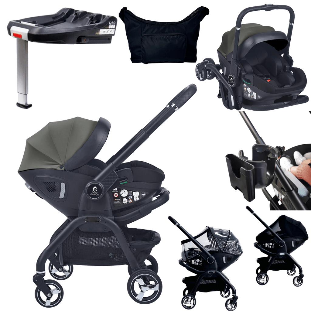 For Your Little One Qubi Infant Car Seat Stroller 7 Piece Bundle - Olive Grey-0