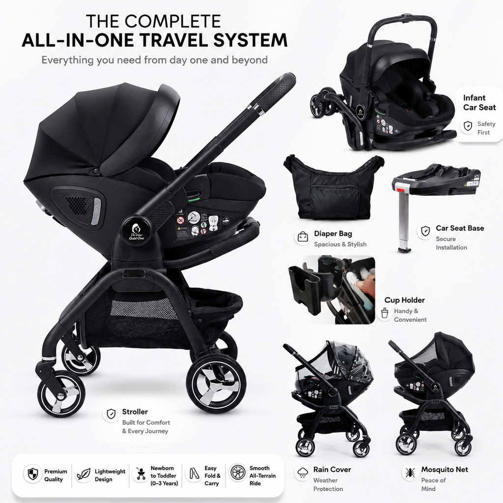 For Your Little One Qubi Infant Car Seat Stroller 7 Piece Bundle - Eclipse Black-1