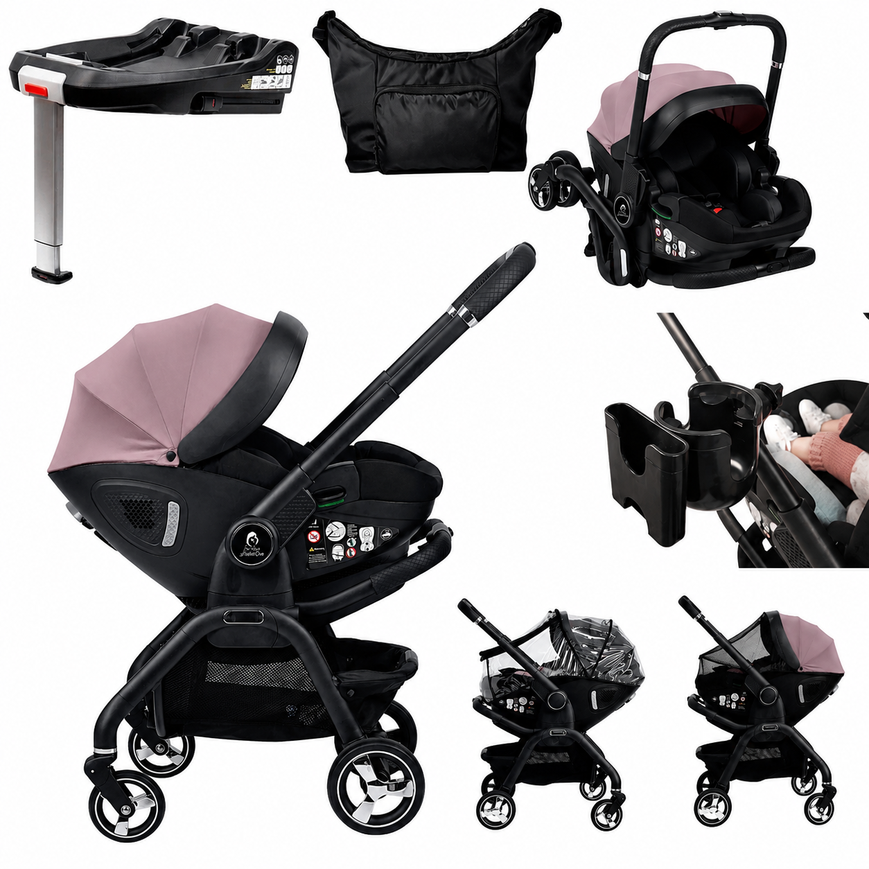 For Your Little One Qubi Infant Car Seat Stroller 7 Piece Bundle - Pastel Pink-0
