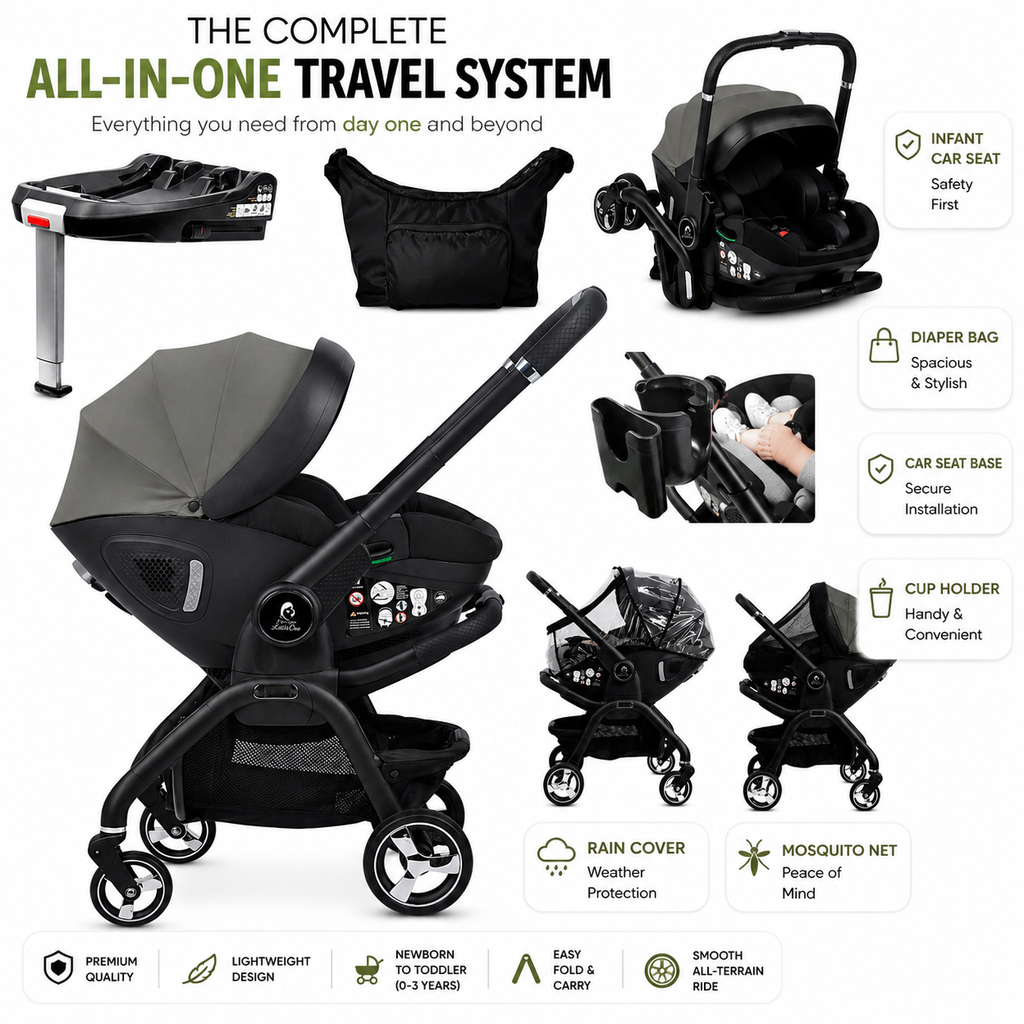 For Your Little One Qubi Infant Car Seat Stroller 7 Piece Bundle - Olive Grey-1