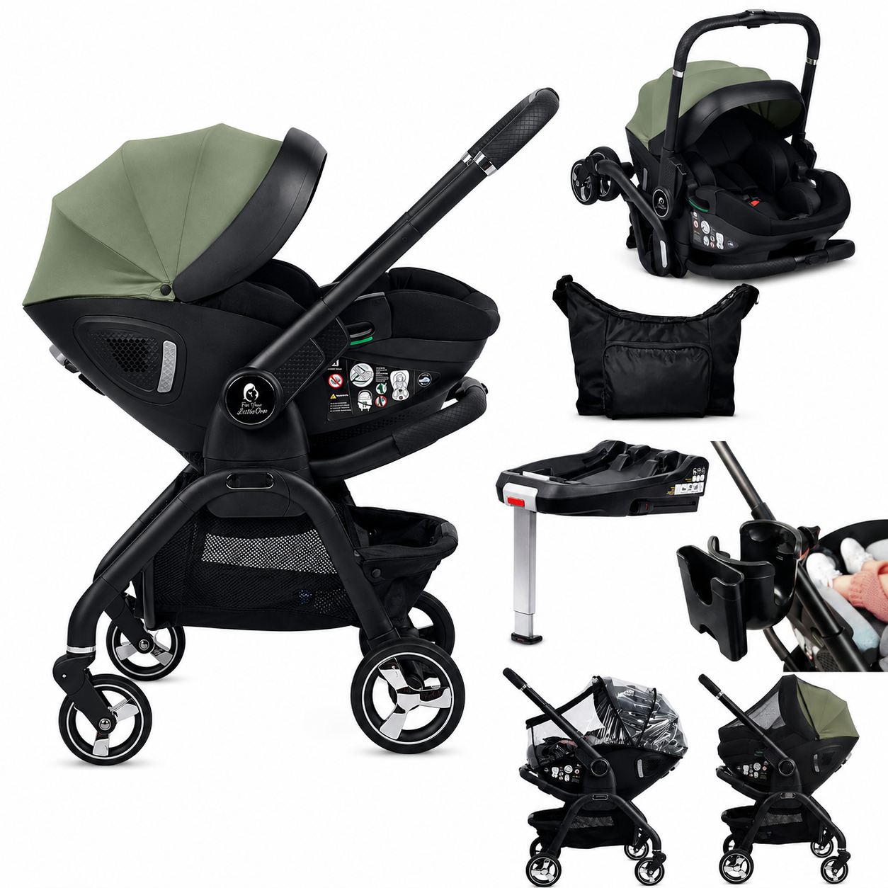 For Your Little One Qubi Infant Car Seat Stroller 7 Piece Bundle - Sage Green-0