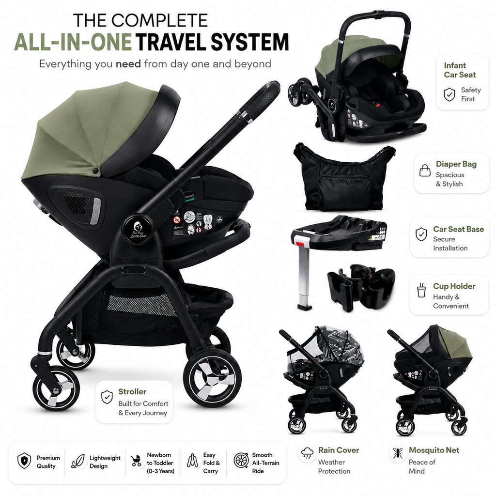For Your Little One Qubi Infant Car Seat Stroller 7 Piece Bundle - Sage Green-1