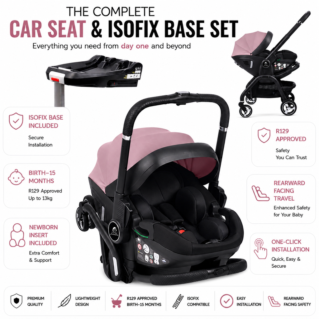 For Your Little One Qubi Infant Car Seat Stroller & Base - Pastel Pink-1