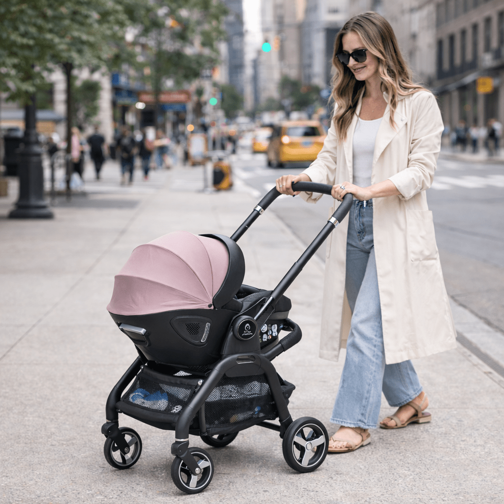 For Your Little One Qubi Infant Car Seat Stroller & Base - Pastel Pink-2