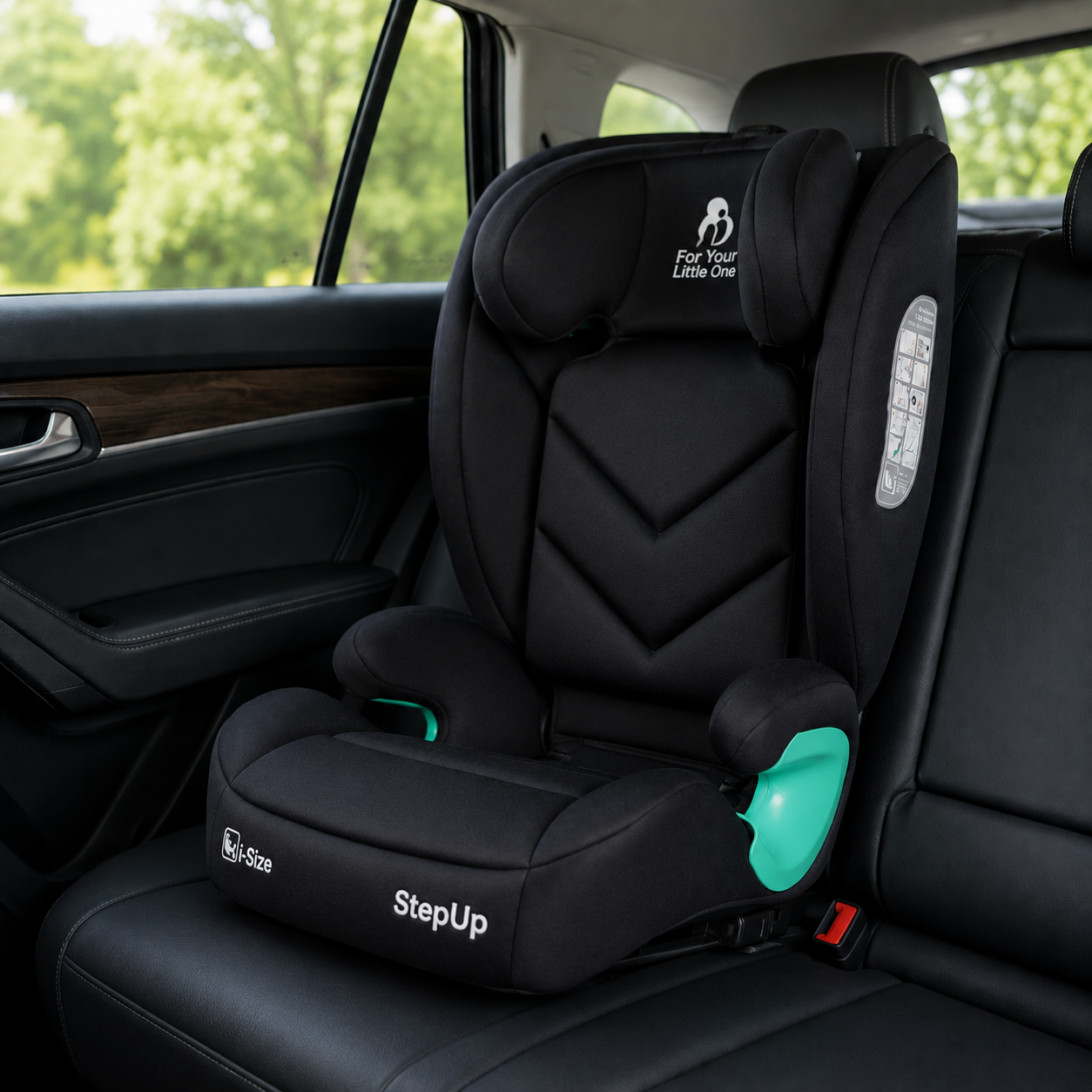For Your Little One Stepup I-Size Belted 2/3 Car Seat Booster Seat - Midnight Black (4-12 Years) - 4 - 12 Years
