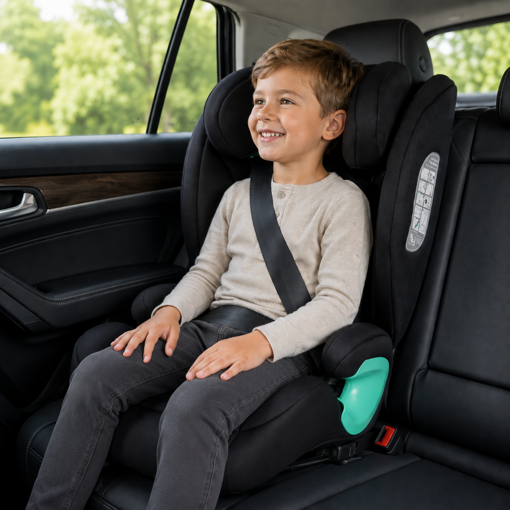For Your Little One Stepup I-Size Belted 2/3 Car Seat Booster Seat - Midnight Black (4-12 Years) - 4 - 12 Years
