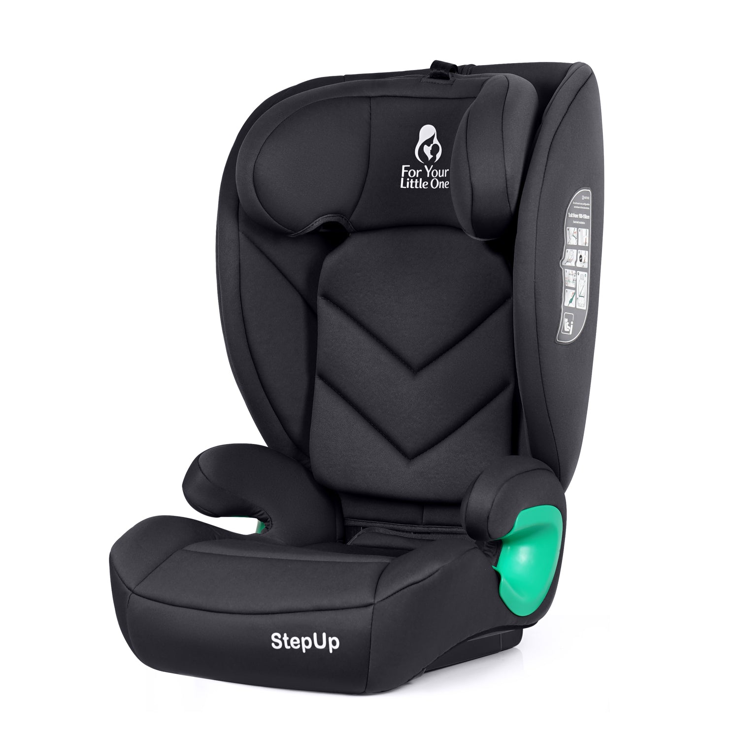 For Your Little One Stepup I-Size Belted 2/3 Car Seat Booster Seat - Midnight Black (4-12 Years) - 4 - 12 Years