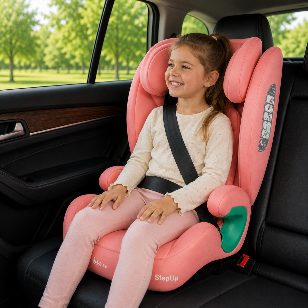 For Your Little One Stepup I-Size Belted 2/3 Car Seat Booster Seat - Blush Rose (4-12 Years) - 4 - 12 Years