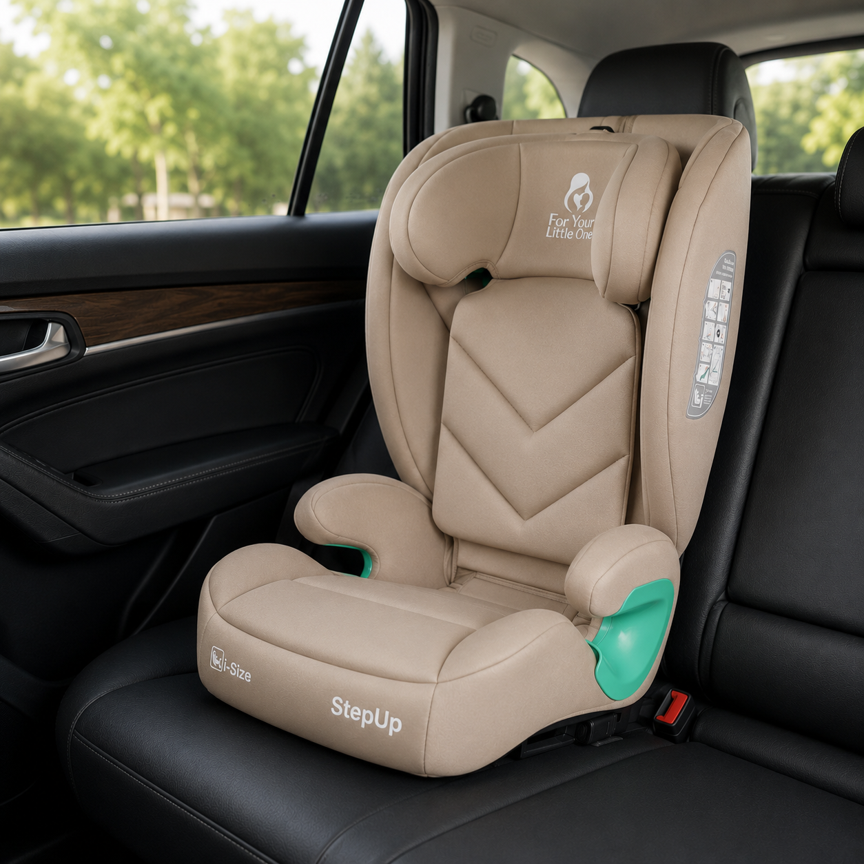 For Your Little One Stepup I-Size Belted 2/3 Car Seat Booster Seat - Latte Beige (4-12 Years) - 4 - 12 Years