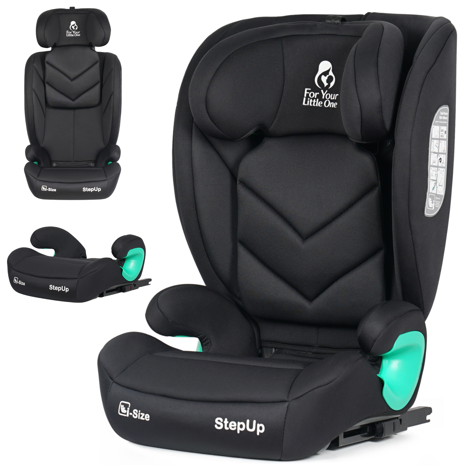 For Your Little One Stepup I-Size Isofix 2/3 Car Seat Booster Seat - Midnight Black (4-12 Years) - 4 - 12 Years