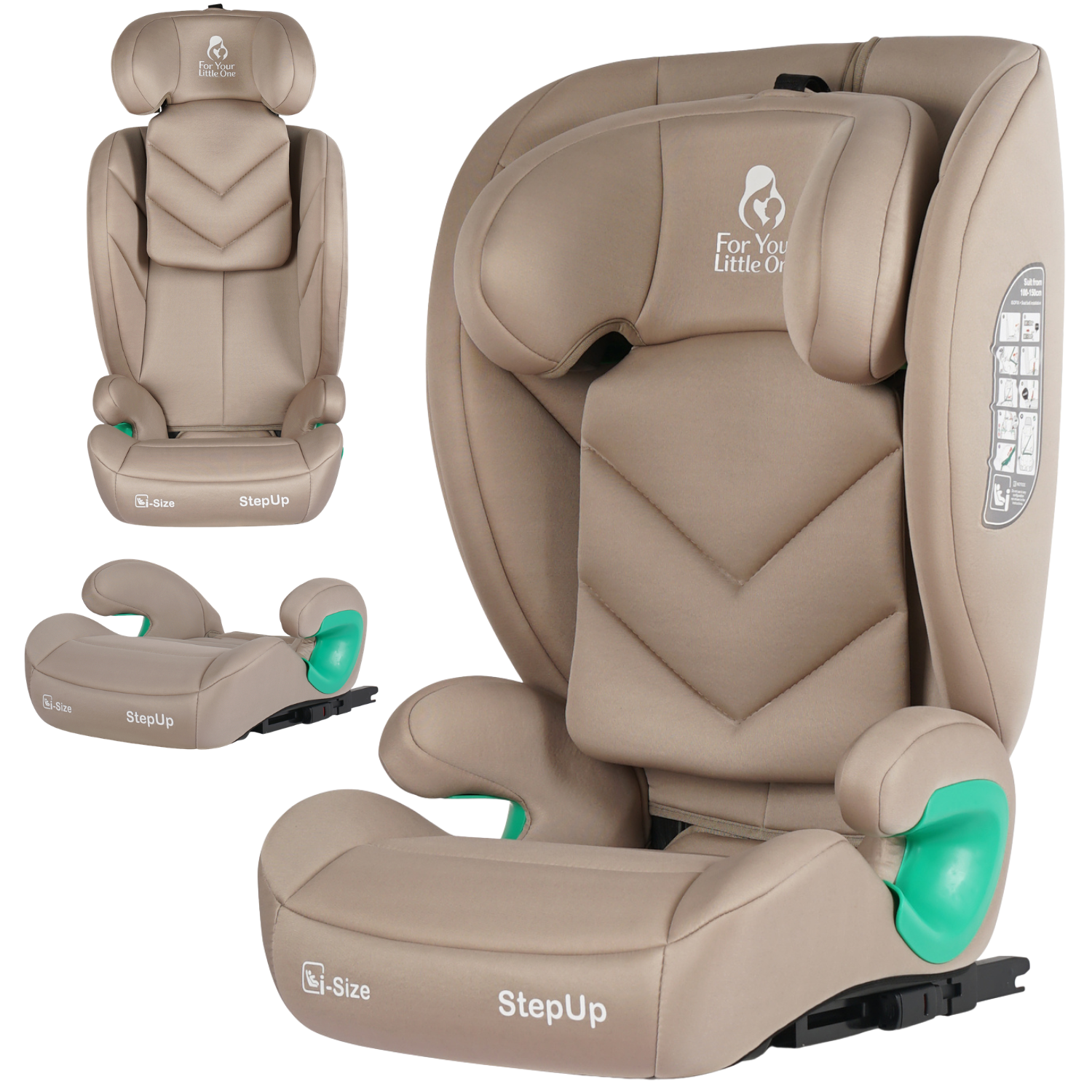 For Your Little One Stepup I-Size Isofix 2/3 Car Seat Booster Seat - Latte Beige (4-12 Years) - 4 - 12 Years