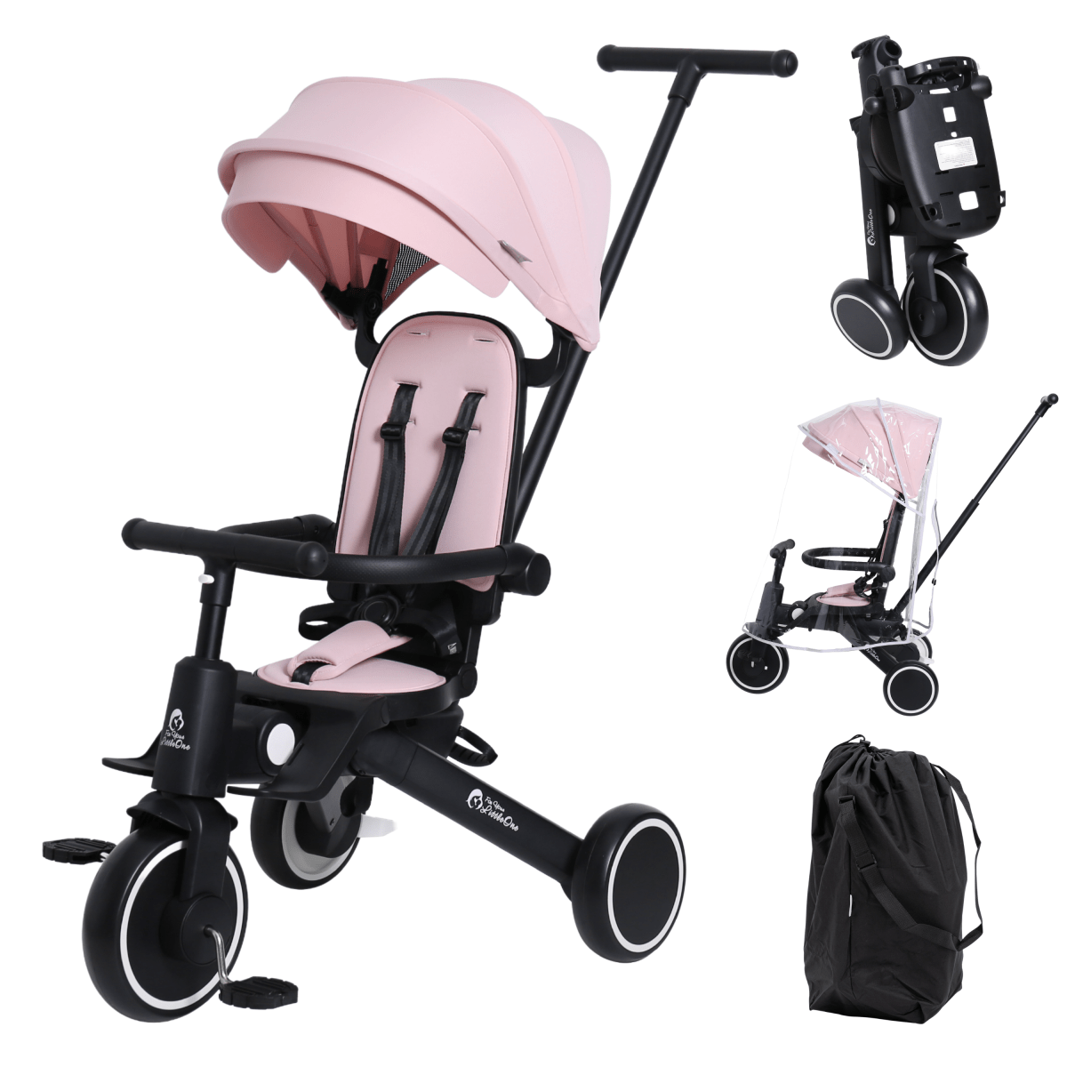 Foryourlittleone Xplor Plus 6 in 1 Foldable Trike - Pastel Pink (10m-4y) - Trikes