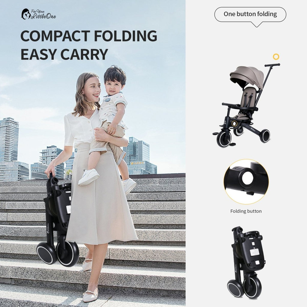 Foryourlittleone Xplor Ultimate 6 in 1 Foldable Trike - Grey Olive (10m-4y) - Trikes