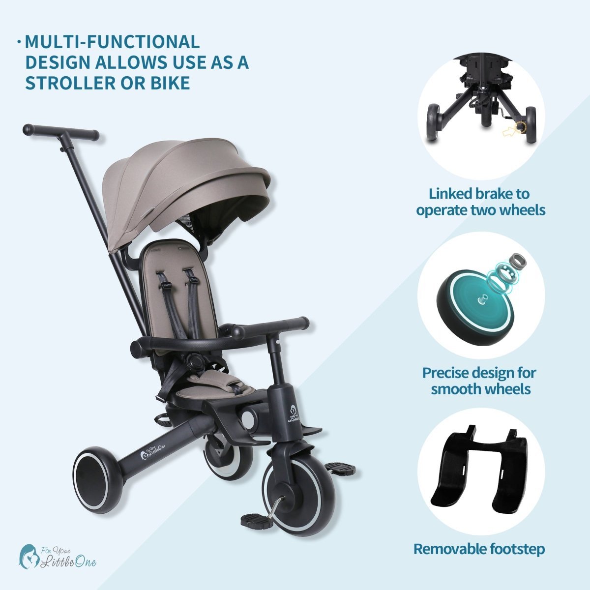 Foryourlittleone Xplor Ultimate 6 in 1 Foldable Trike - Grey Olive (10m-4y)