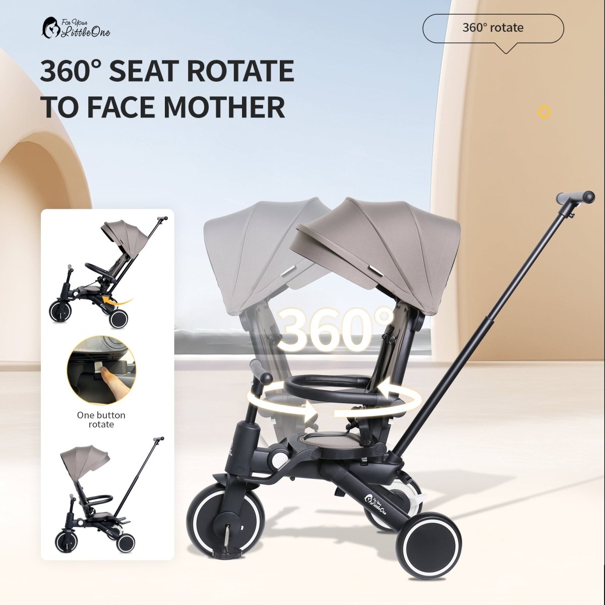 Foryourlittleone Xplor Ultimate 6 in 1 Foldable Trike - Grey Olive (10m-4y)
