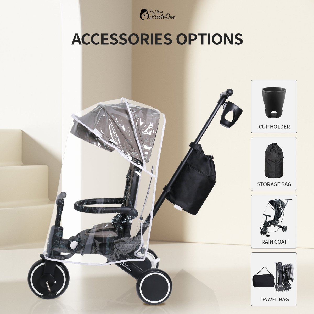 Foryourlittleone Xplor Ultimate 6 in 1 Foldable Trike - Jet Black (10m-4y)