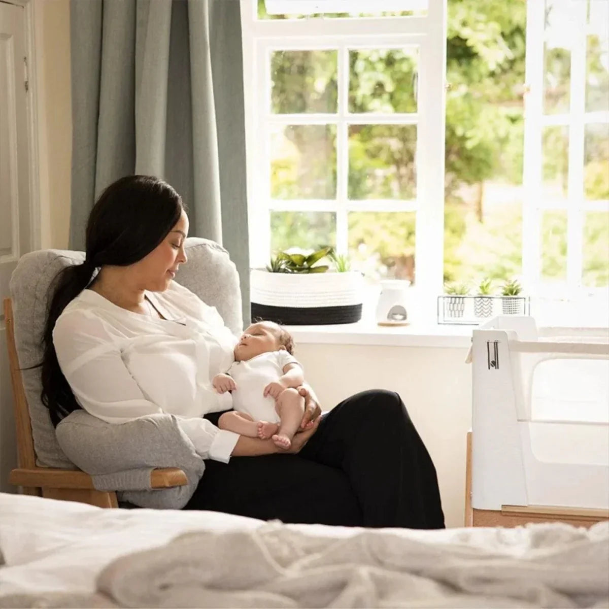 Gaia Baby Hera Bedside Crib² - White/Natural - White/Natural - Baby Bedside Cribs