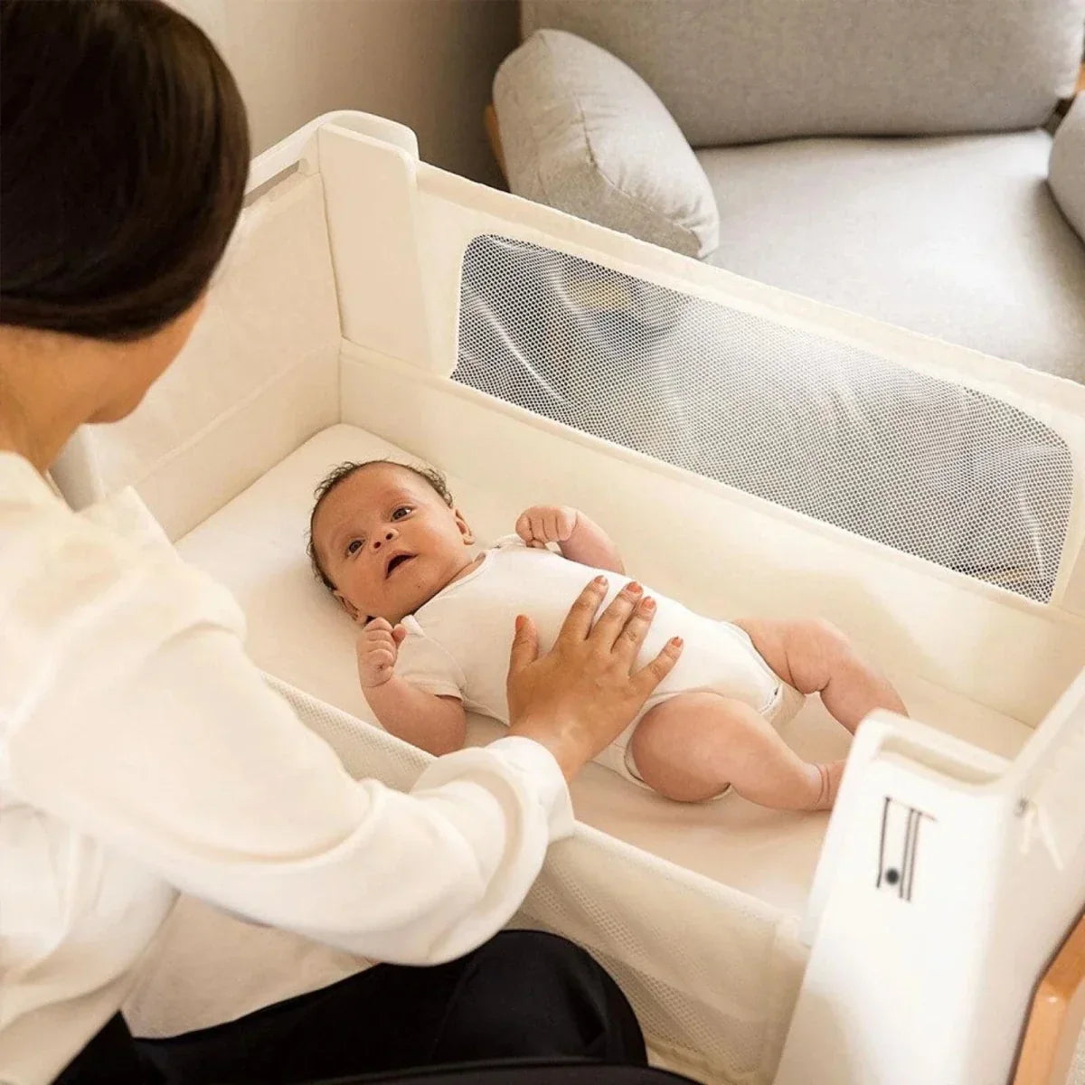 Gaia Baby Hera Bedside Crib² - White/Natural - White/Natural - Baby Bedside Cribs