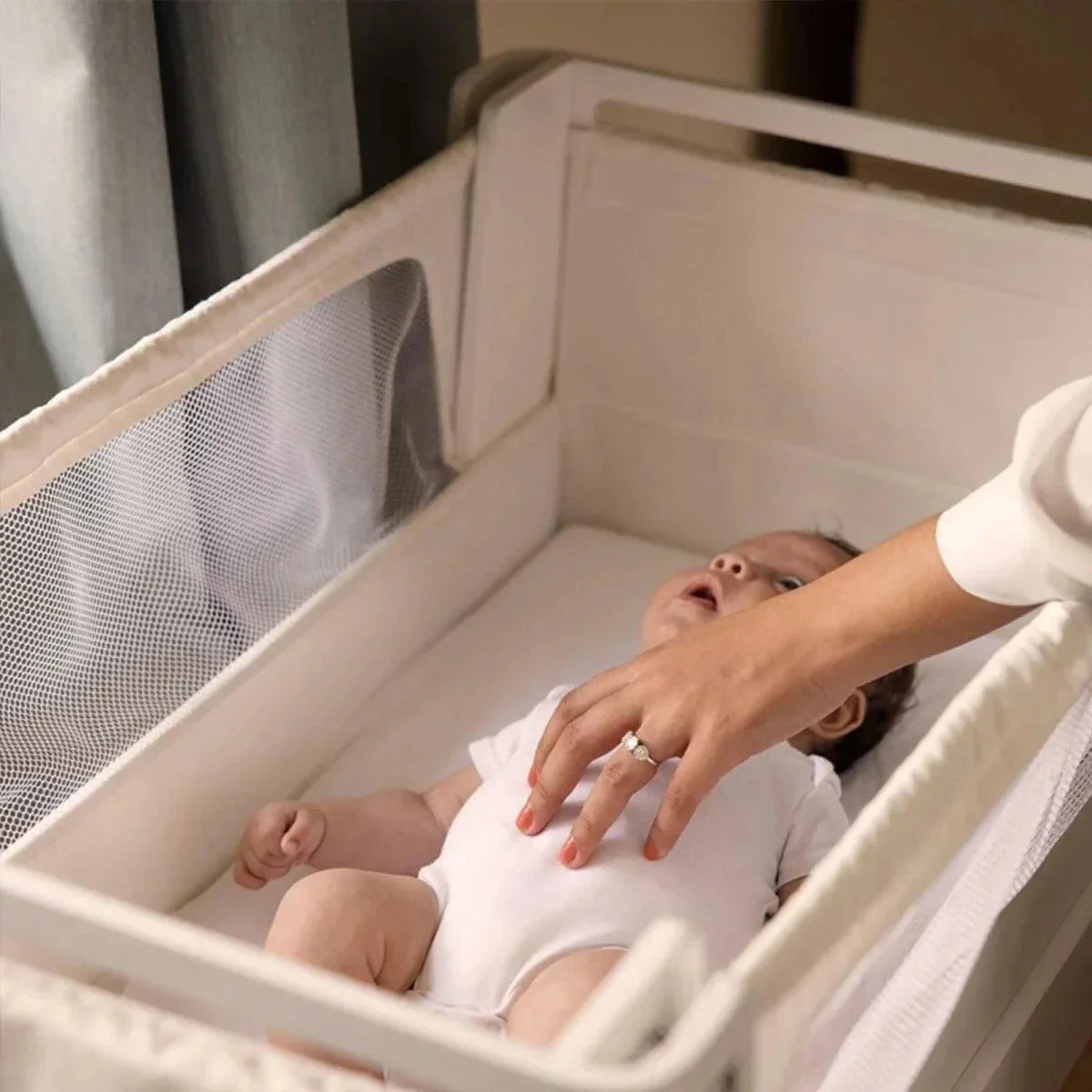 Gaia Baby Hera Bedside Crib² - White/Natural - White/Natural - Baby Bedside Cribs