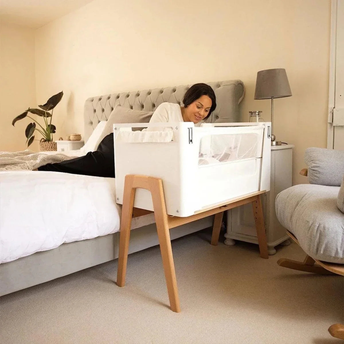 Gaia Baby Hera Bedside Crib² - White/Natural - White/Natural - Baby Bedside Cribs