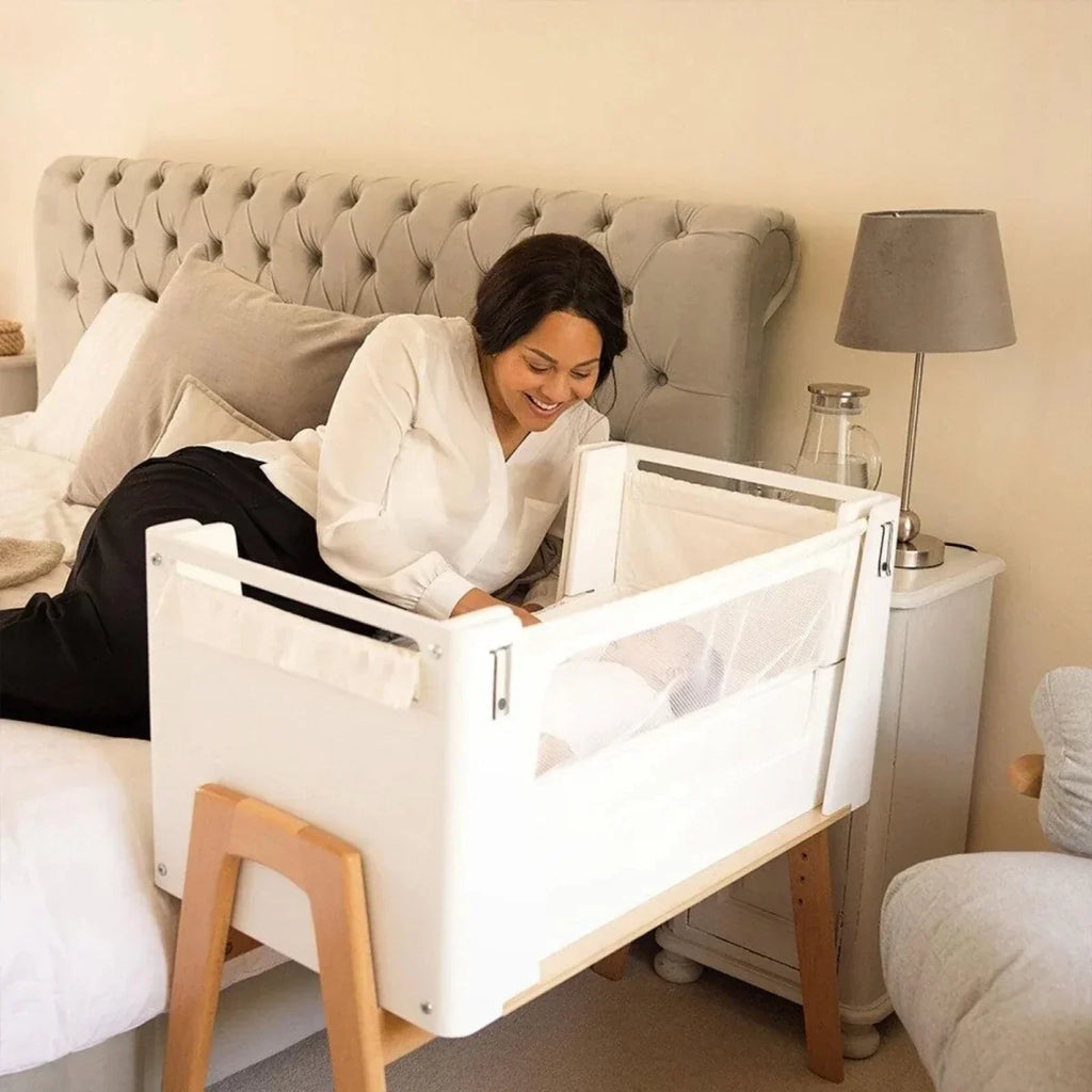 Gaia Baby Hera Bedside Crib² - White/Natural - White/Natural - Baby Bedside Cribs