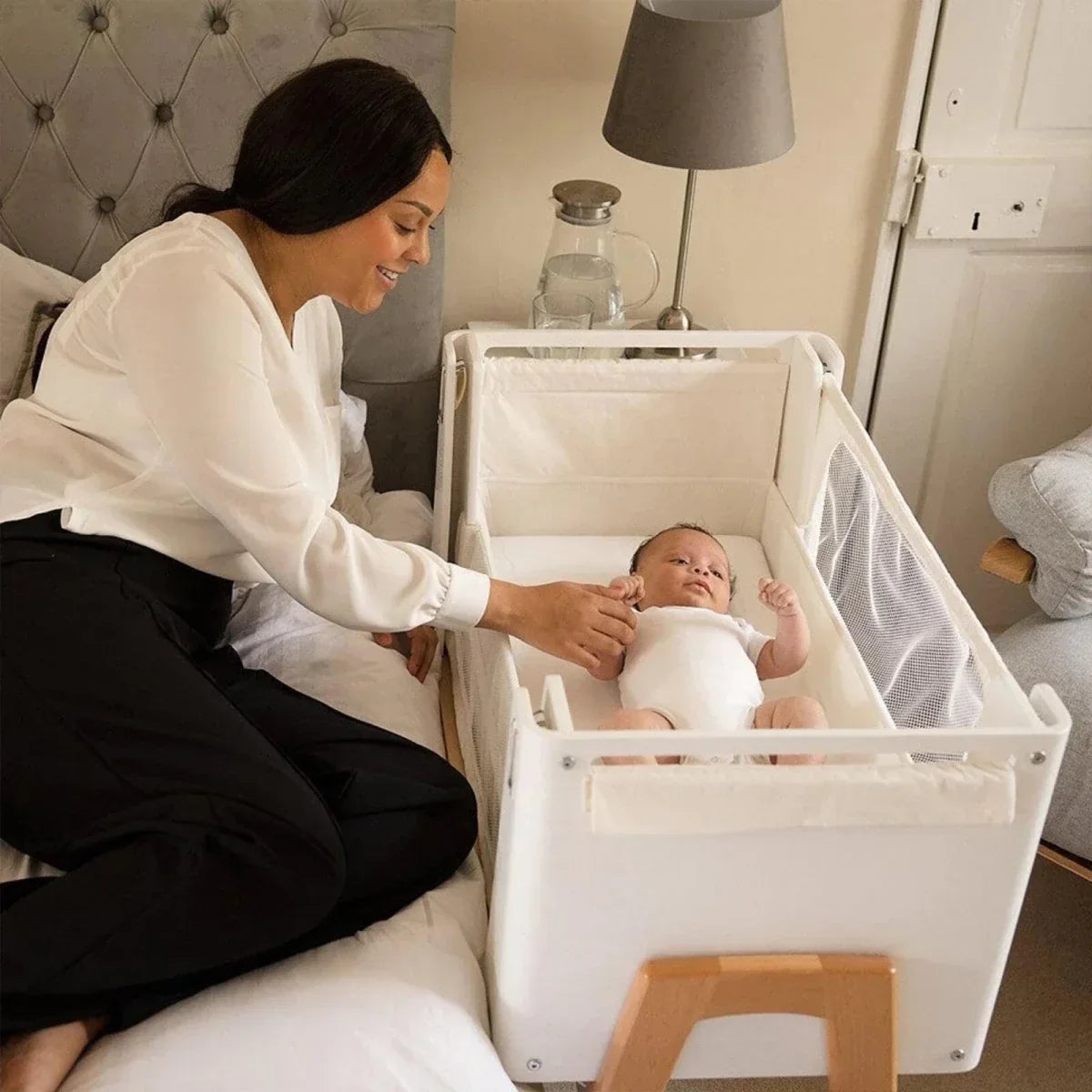 Gaia Baby Hera Bedside Crib² - White/Natural - White/Natural - Baby Bedside Cribs