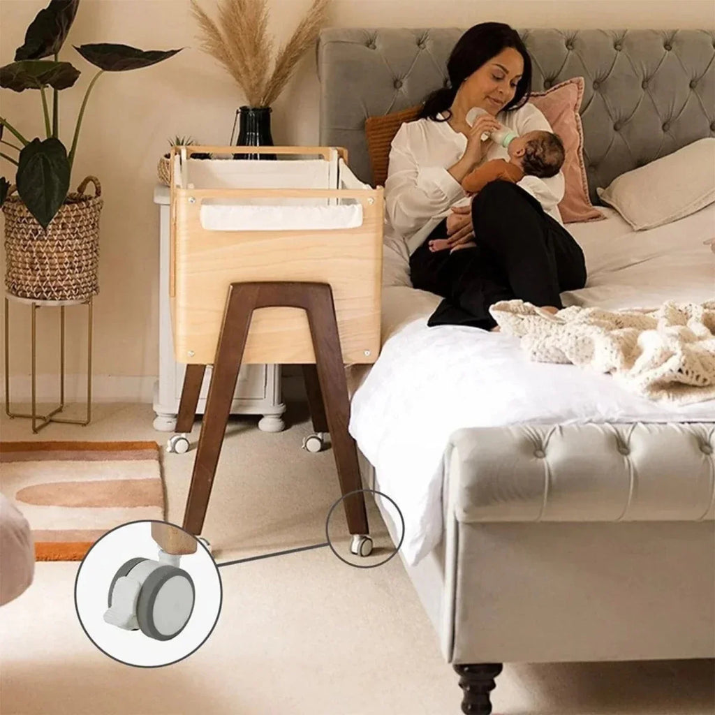 Gaia Baby Hera Bedside Crib² - White/Natural - White/Natural - Baby Bedside Cribs
