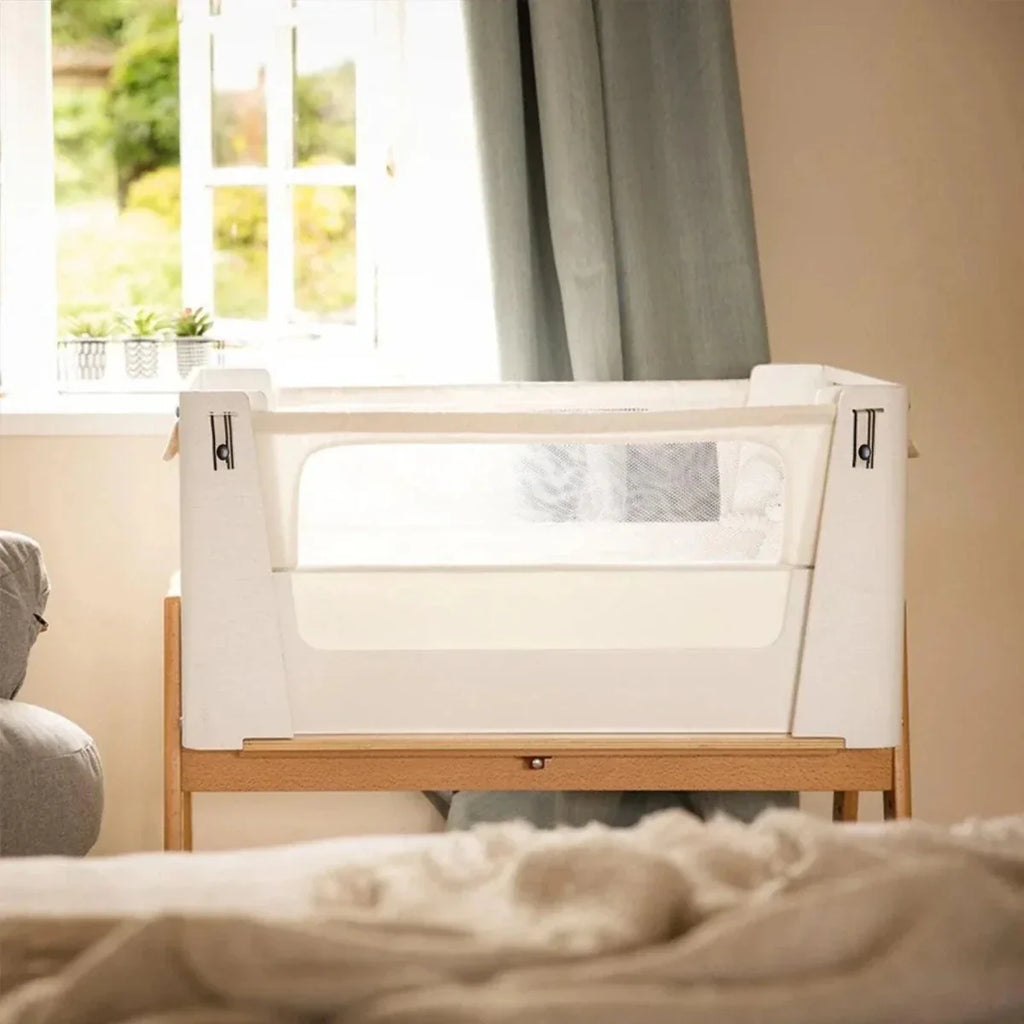 Gaia Baby Hera Bedside Crib² - White/Natural - White/Natural - Baby Bedside Cribs