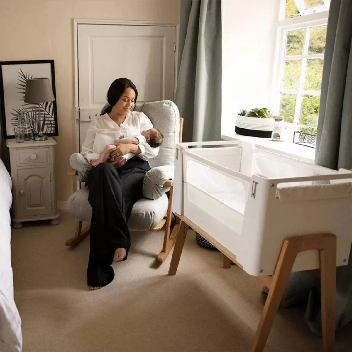 Gaia Baby Hera Bedside Crib² - White/Natural - White/Natural - Baby Bedside Cribs