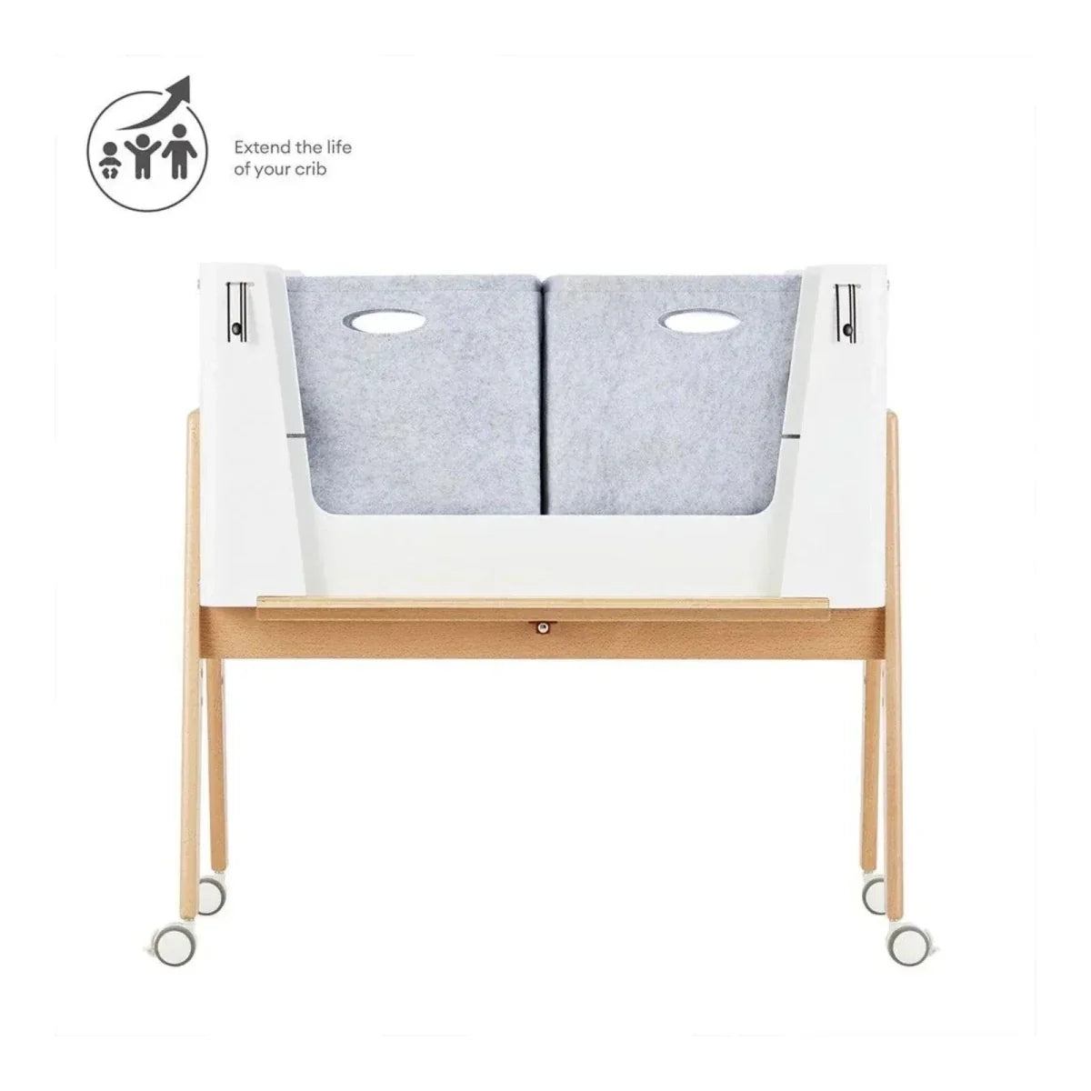 Gaia Baby Hera Bedside Crib² - White/Natural - White/Natural - Baby Bedside Cribs