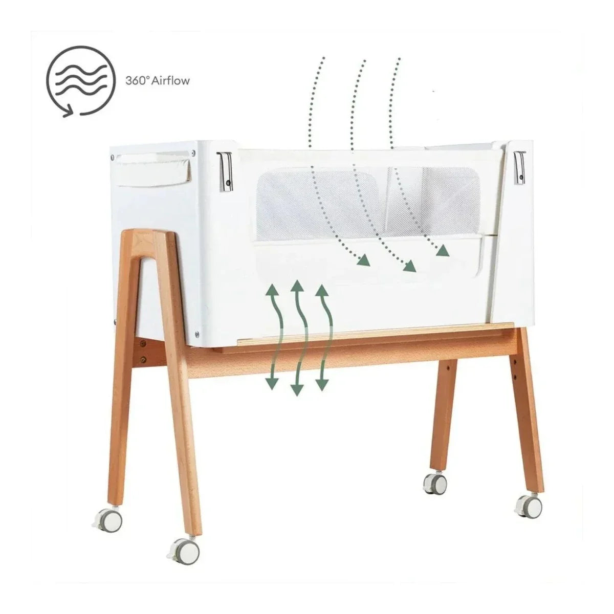 Gaia Baby Hera Bedside Crib² - White/Natural - White/Natural - Baby Bedside Cribs