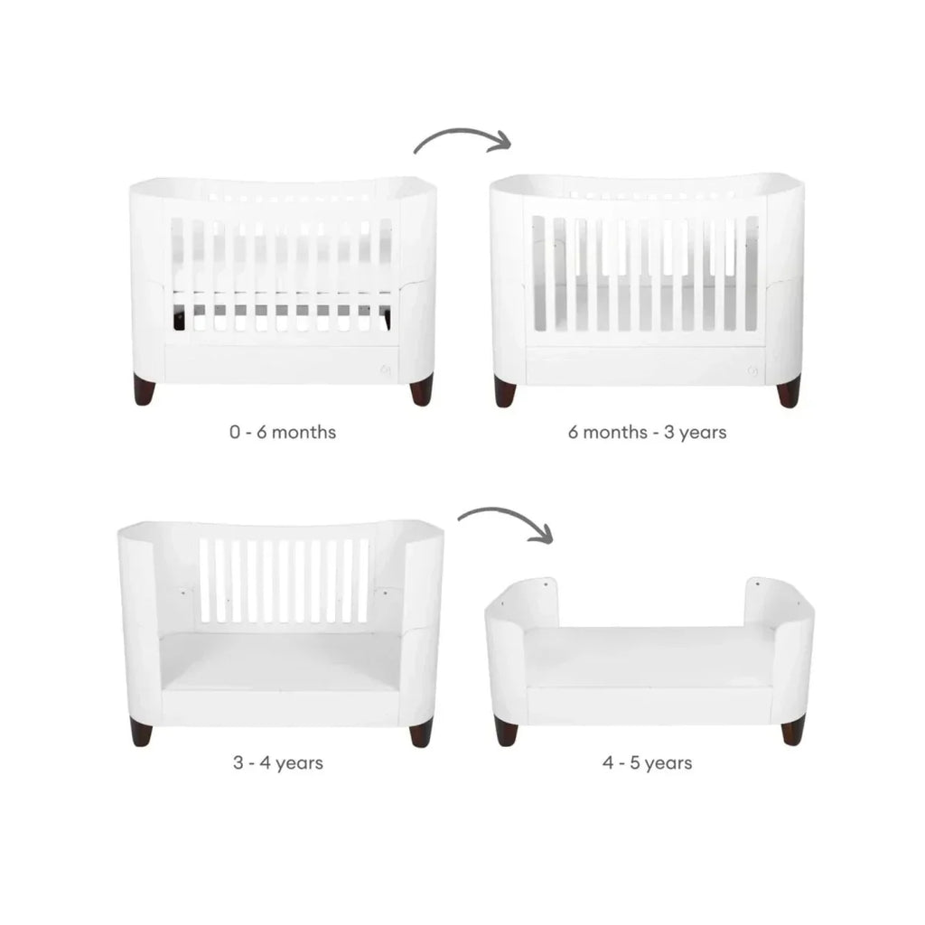 Gaia Baby Serena Cot Bed and Bedside Crib Set - White/Walnut - White/Walnut - Convertible Baby Cots