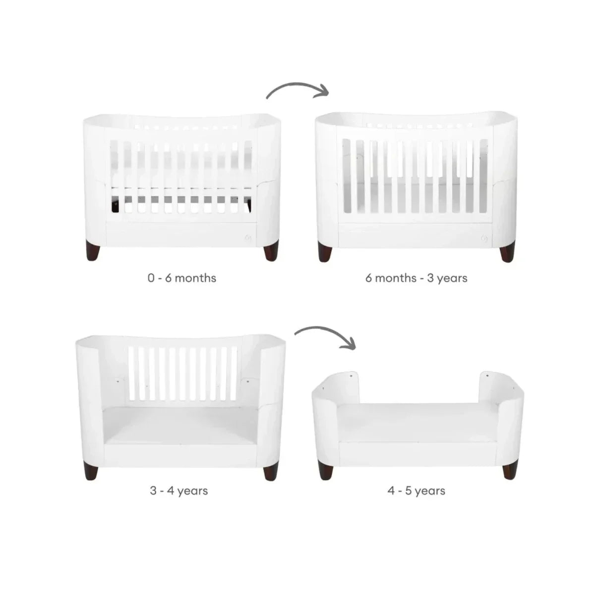 Gaia Baby Serena Cot Bed and Bedside Crib Set - White/Walnut - White/Walnut - Convertible Baby Cots