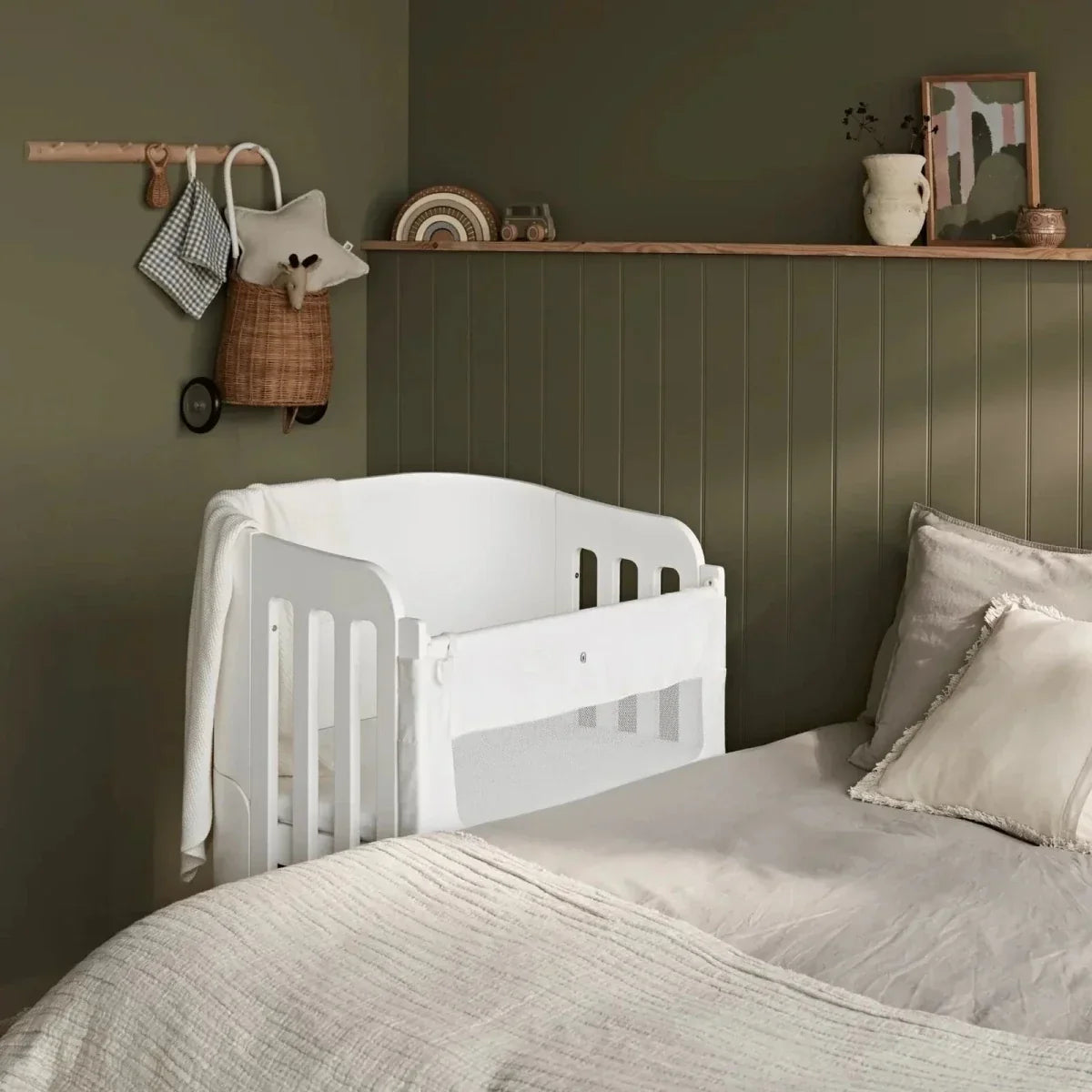 Gaia Baby Serena Cot Bed and Bedside Crib Set - White/Walnut - White/Walnut - Convertible Baby Cots