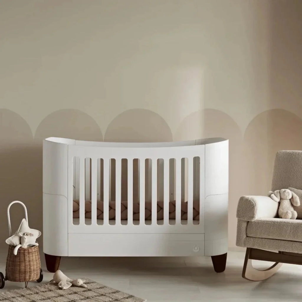 Gaia Baby Serena Cot Bed and Bedside Crib Set - White/Walnut - White/Walnut - Convertible Baby Cots