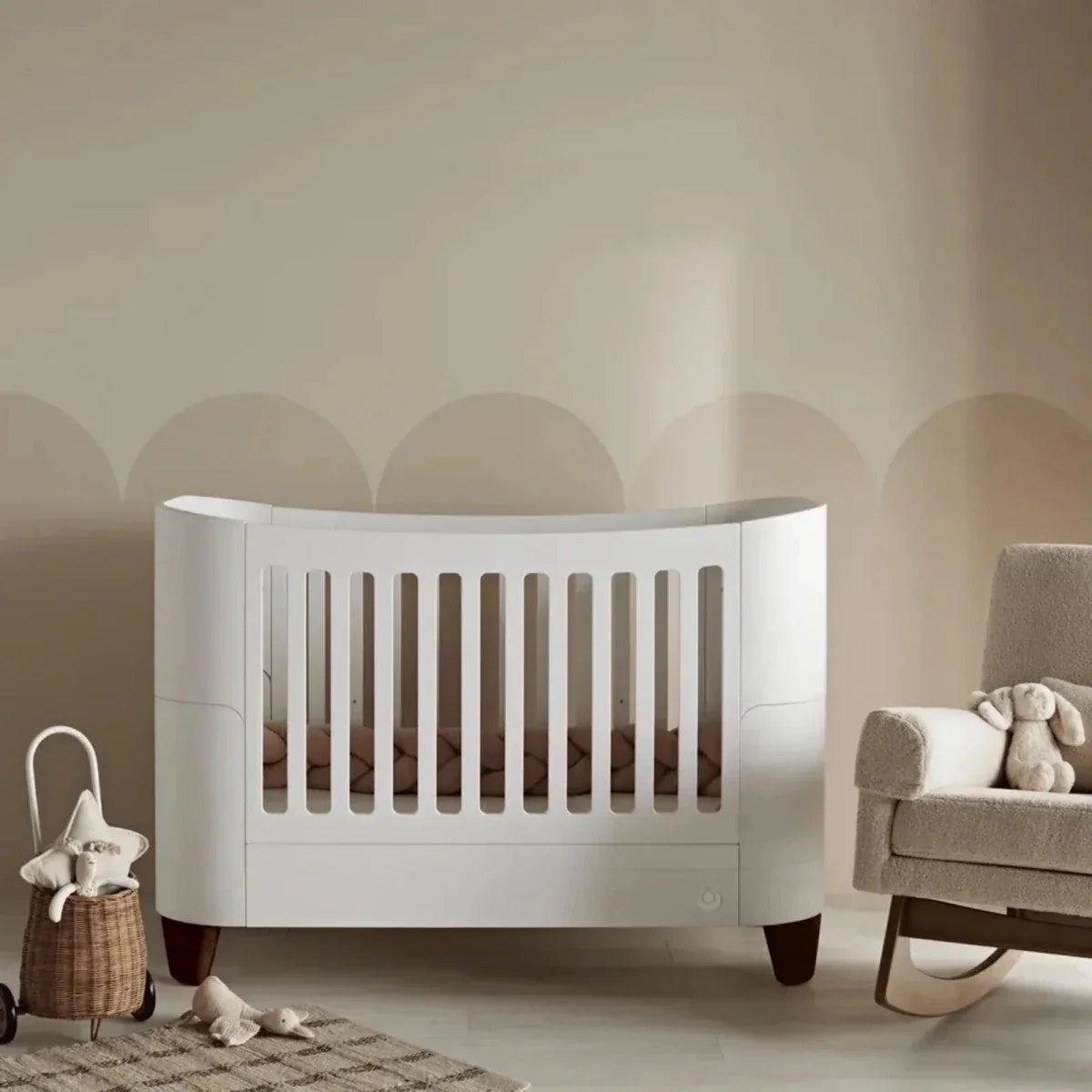 Gaia Baby Serena Cot Bed and Bedside Crib Set - White/Walnut - White/Walnut - Convertible Baby Cots