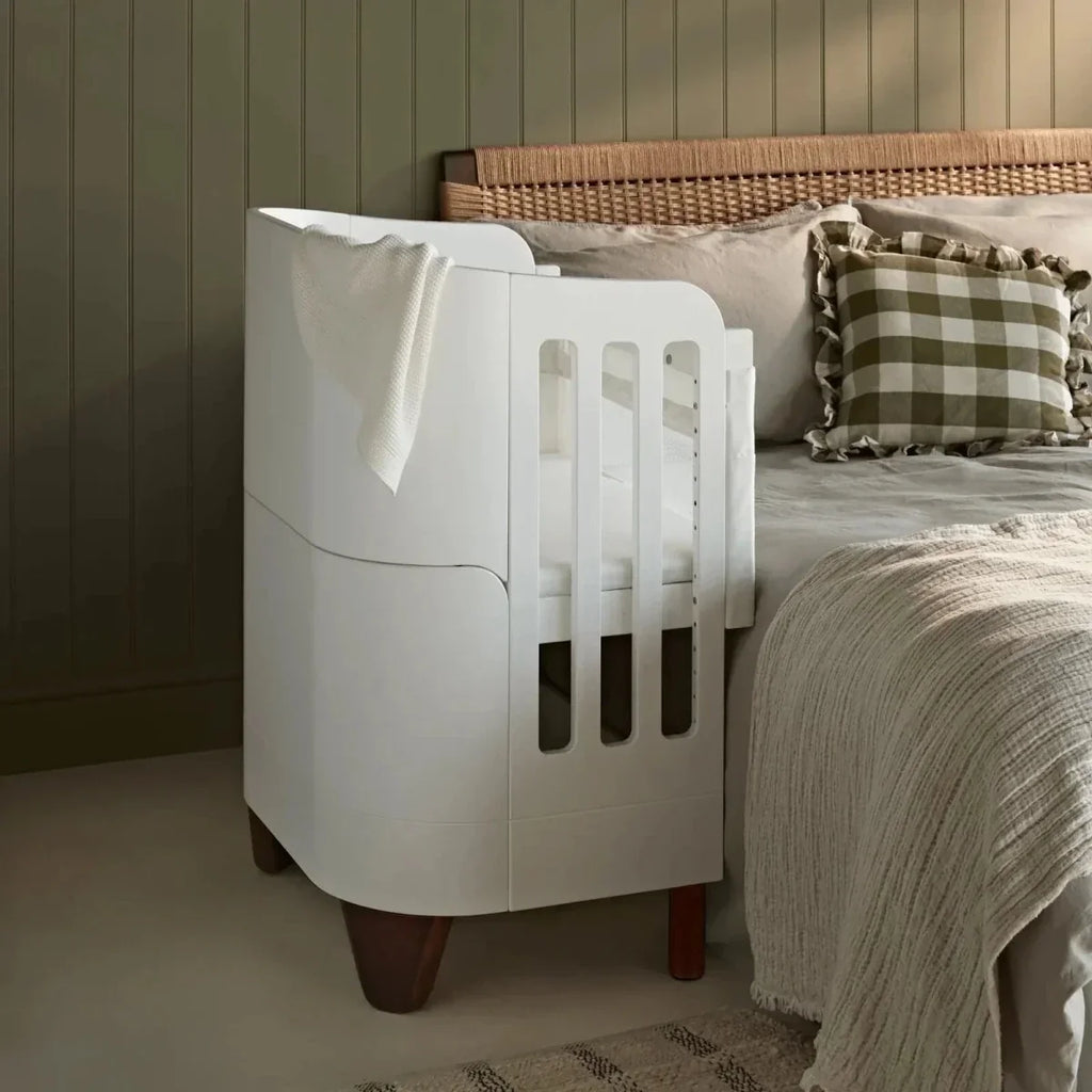 Gaia Baby Serena Cot Bed and Bedside Crib Set - White/Walnut - White/Walnut - Convertible Baby Cots
