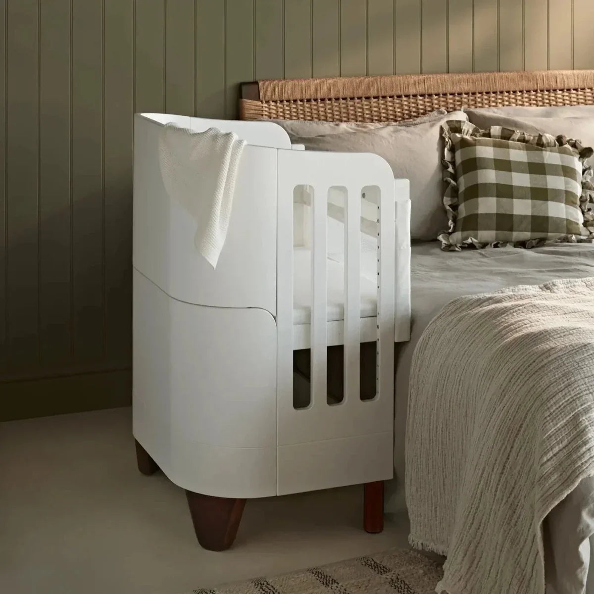 Gaia Baby Serena Cot Bed and Bedside Crib Set - White/Walnut - White/Walnut - Convertible Baby Cots