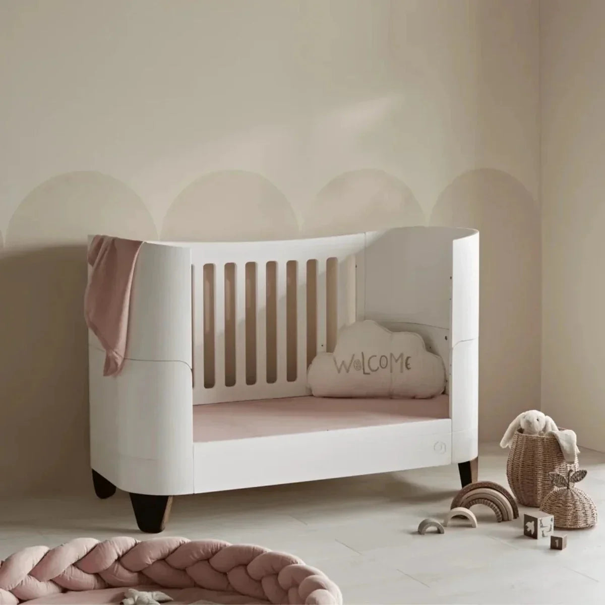 Gaia Baby Serena Cot Bed and Bedside Crib Set - White/Walnut - White/Walnut - Convertible Baby Cots