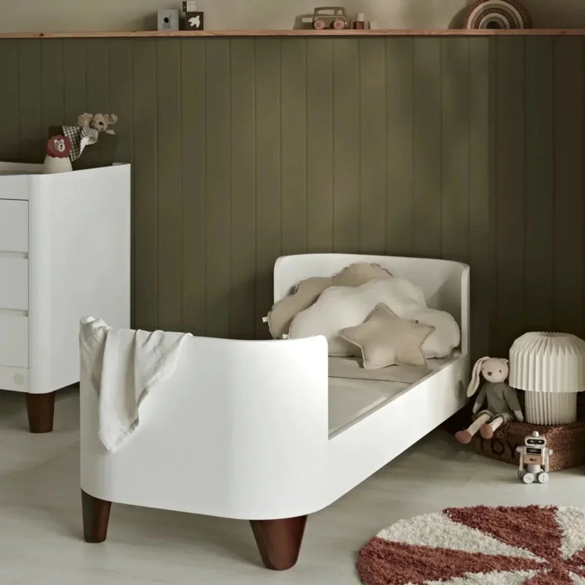 Gaia Baby Serena Cot Bed and Bedside Crib Set - White/Walnut - White/Walnut - Convertible Baby Cots