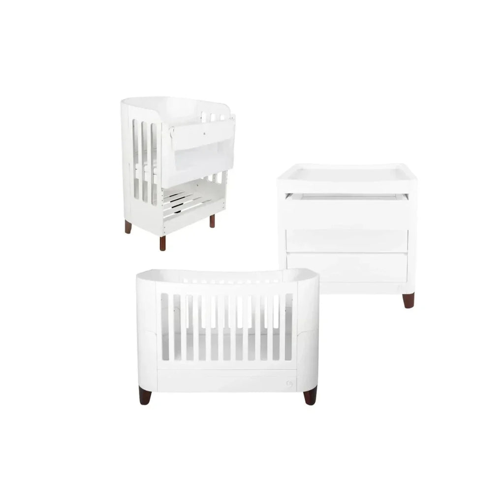 Gaia Baby Serena Cot Bed and Bedside Crib Set - White/Walnut - White/Walnut - Convertible Baby Cots