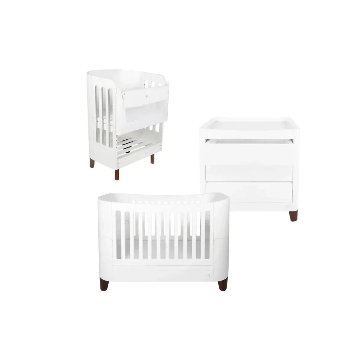 Gaia Baby Serena Cot Bed and Bedside Crib Set - White/Walnut - White/Walnut - Convertible Baby Cots