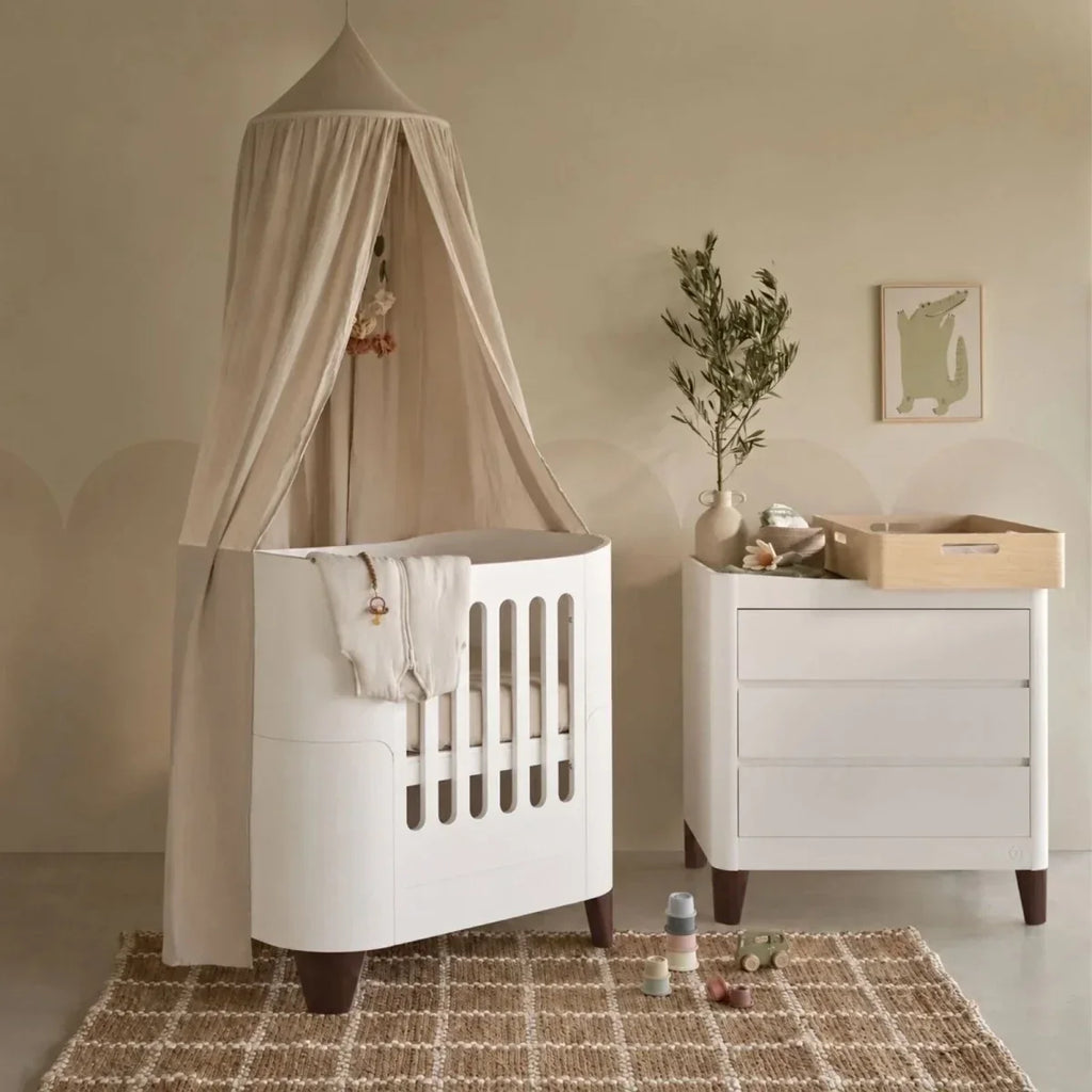 Gaia Baby Serena Mini Cot & Dresser Room Set - White/Walnut - White/Walnut - 2 Piece Furniture Sets