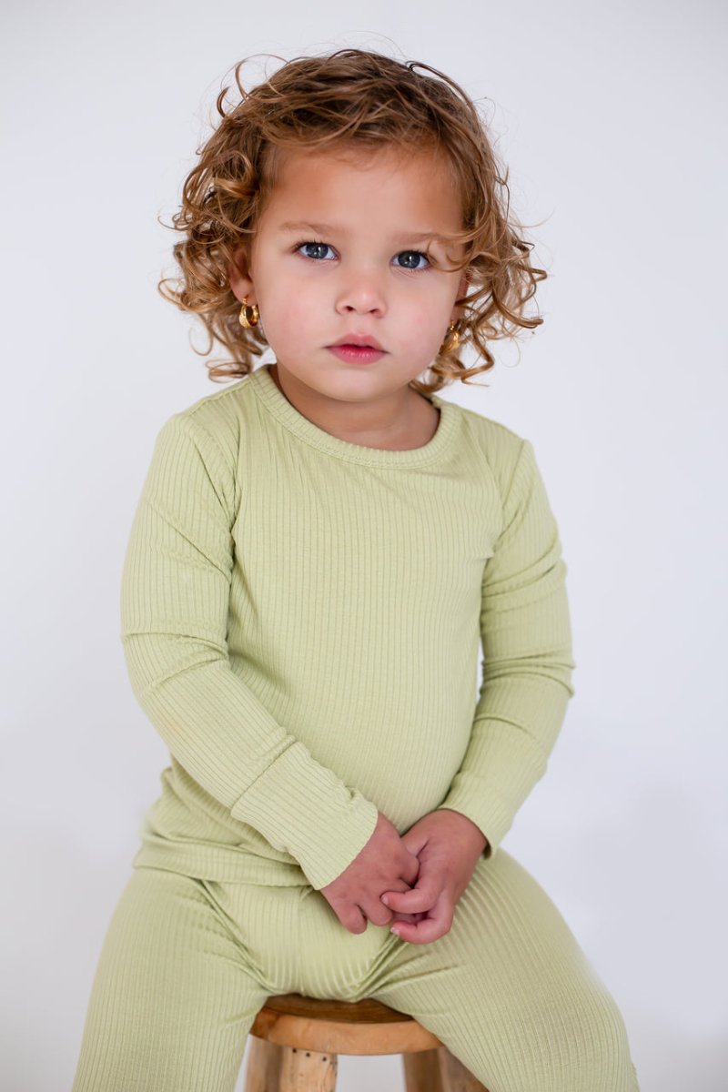 Green Ribbed Bamboo Two-Piece Set Long Sleeve Pyjamas - Pyjamas