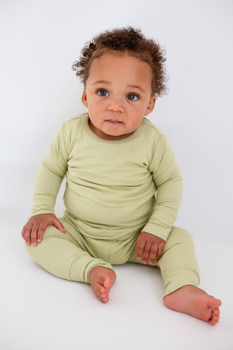 Green Ribbed Bamboo Two-Piece Set Long Sleeve Pyjamas - Pyjamas