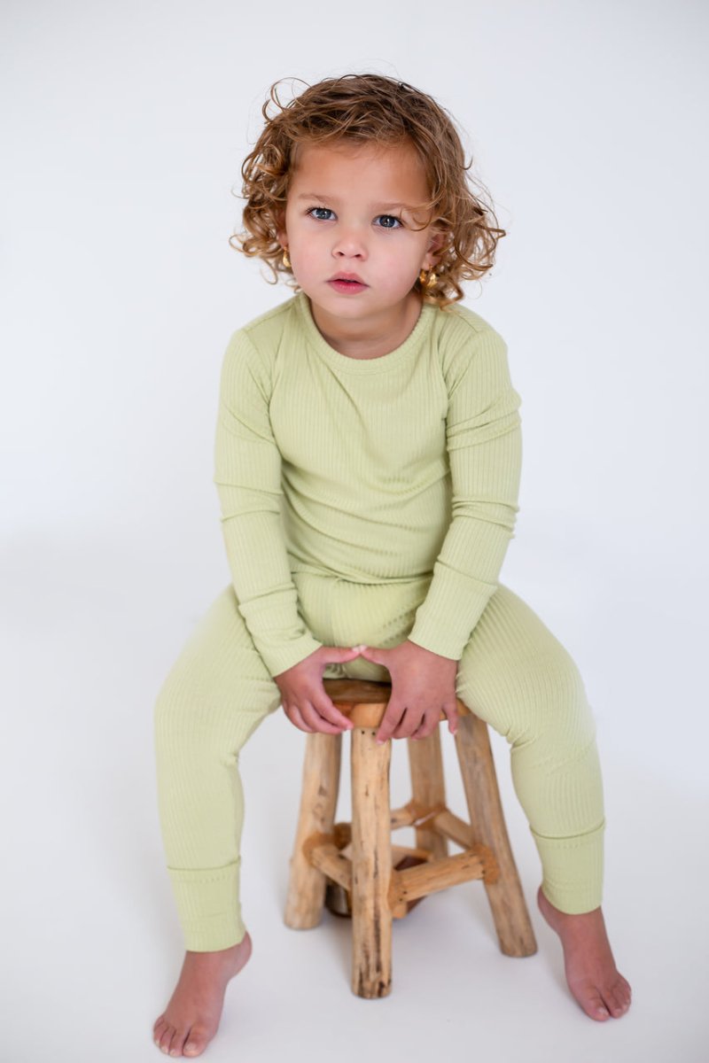 Green Ribbed Bamboo Two-Piece Set Long Sleeve Pyjamas - Pyjamas